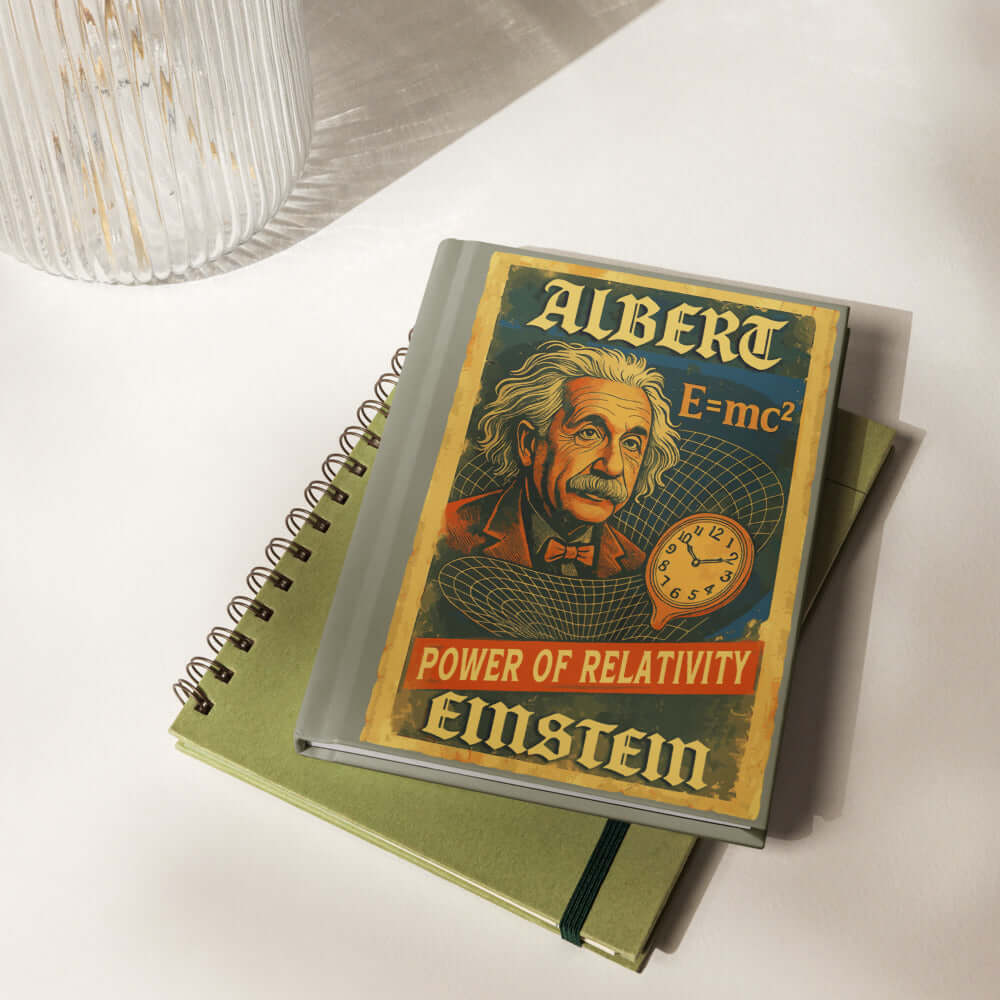 Albert Einstein - Power of Relativity Hardcover Journal featuring vintage design and equations on cover.