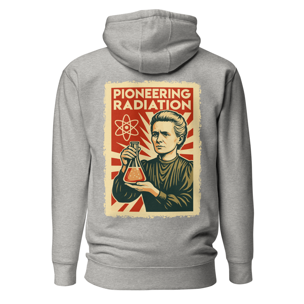 Marie Curie Premium Hoodie - Warm Fleece Science Sweatshirt with Vintage Art Print